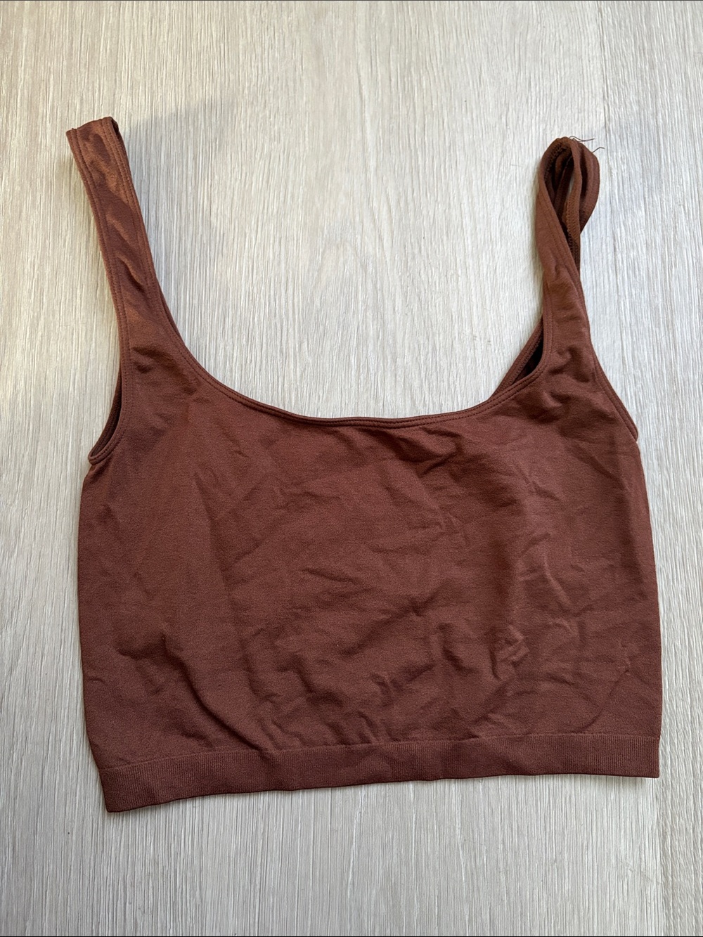 Free People Brown Ribbed Square-Neck Crop Tank
